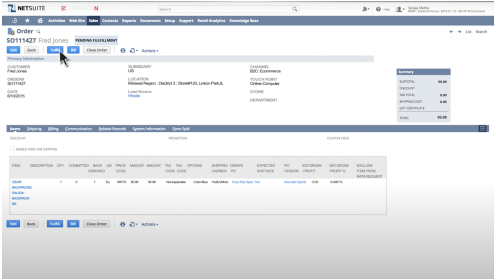 Netsuite Screenshoot