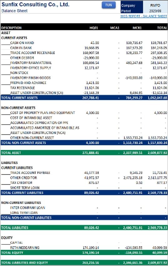 Balance sheet report