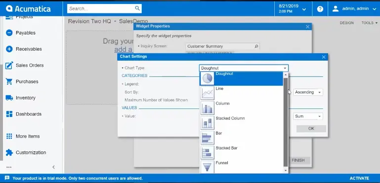 widget acumatica - tipe chart