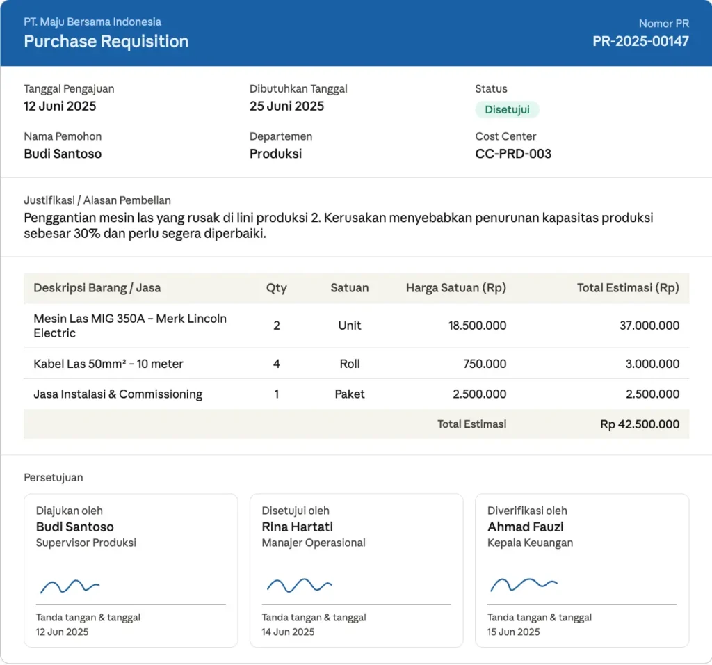 Contoh Format Purchase Requisition