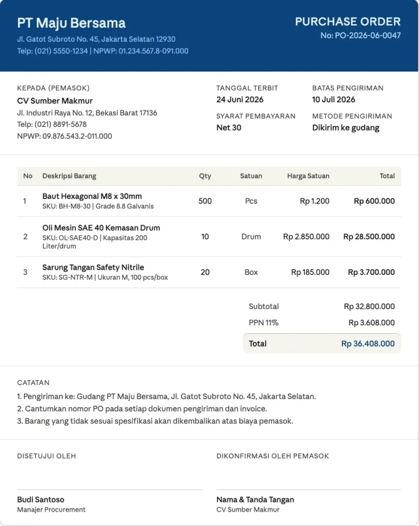 contoh pruchase order