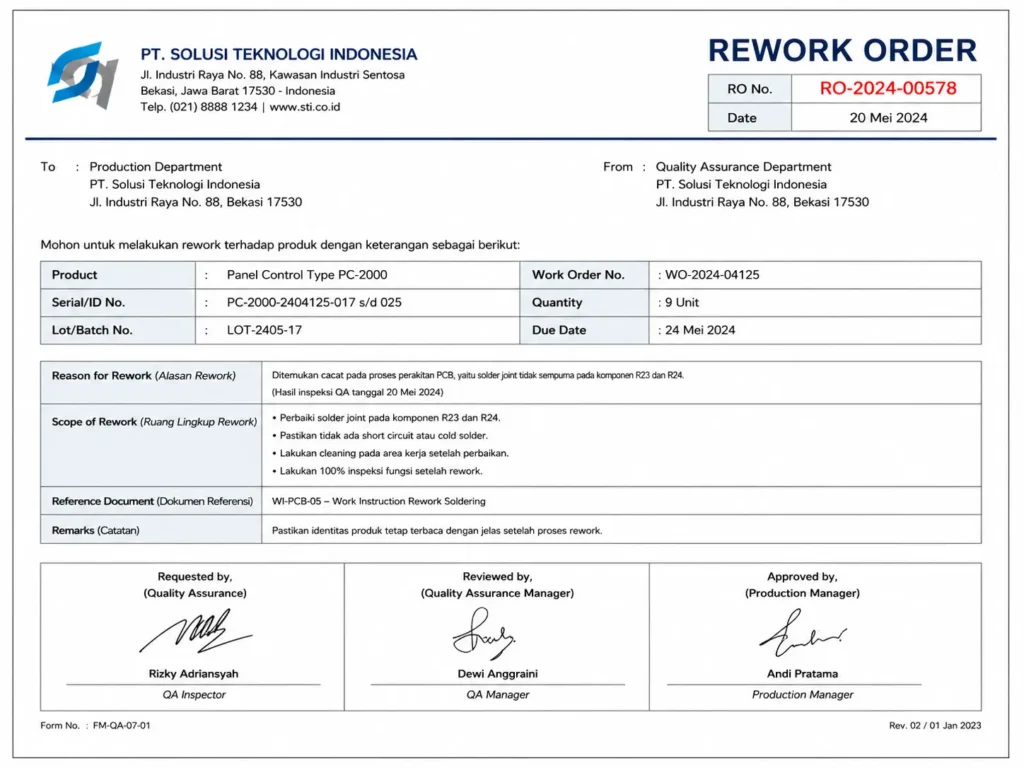 contoh dokumen rework order